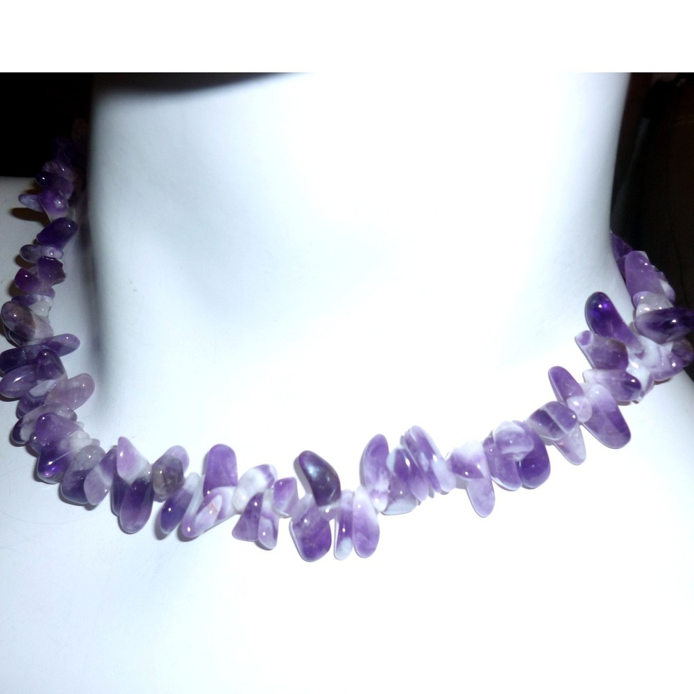 Vtg Natural Purple Amethyst Chip Bead Necklace 14" Barrel Clasp‎ Boho Statement